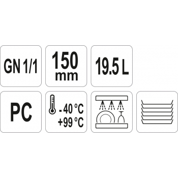 POJEMNIK GASTRONOMICZNY GN 1/1 150MM PC YATO | YG-00392